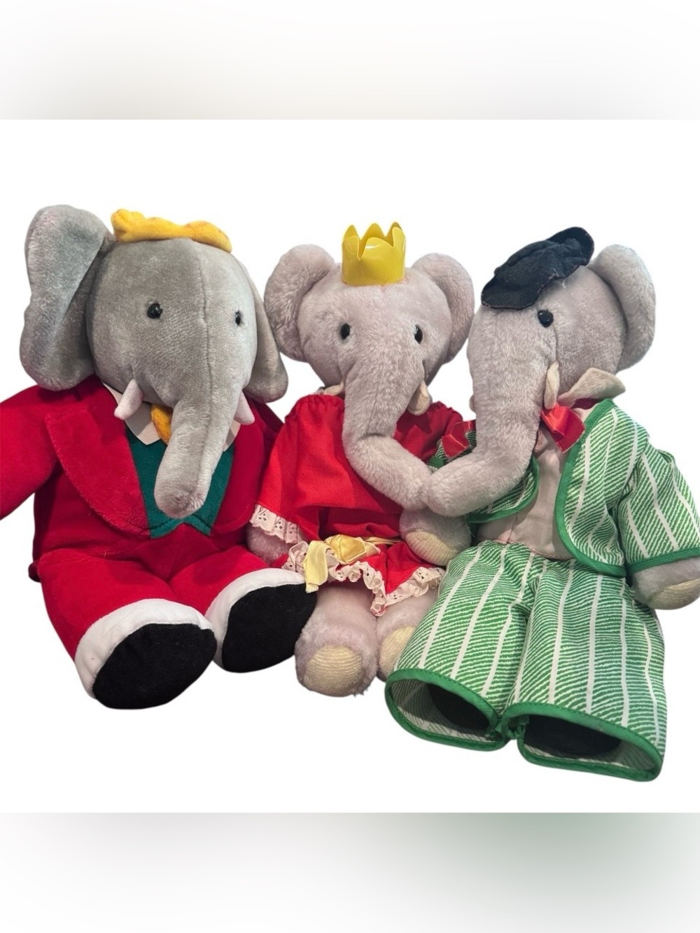 VINTAGE SET OF (3) BABAR ELEPHANT & FRIENDS PLUSH STUFFED ANIMALS Tag i1988